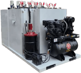 A compressor unit with two compressors and a tank.